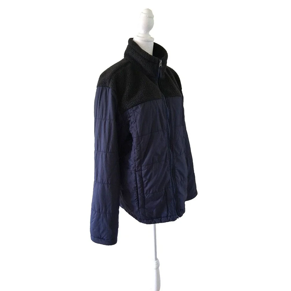 North Face Men's Large Fleece Yoke Insulated Hybrid Jacket Blue Black Full Zip